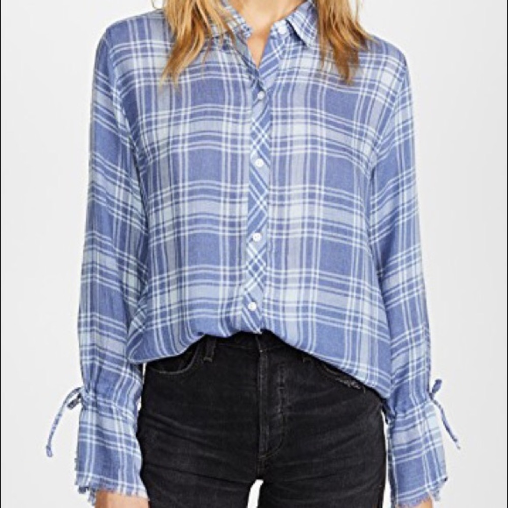 Rails Astrid Blue Plaid Tie Cuff Shirt Sz Small